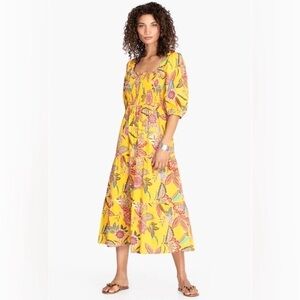 Johnny Was Jade Mladen smocked midi yellow floral dress square neck puff sleeve